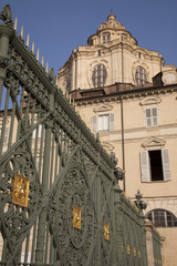 St Lorenzo Church and gate of the Royal Palace in Turin, Italy