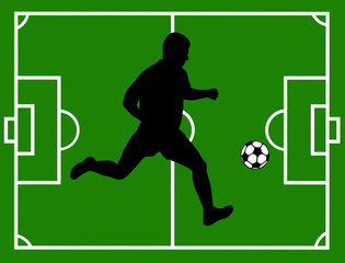 Silhouette of a soccer player with field in background