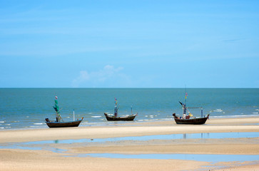 fishing boats on cha-am seashore