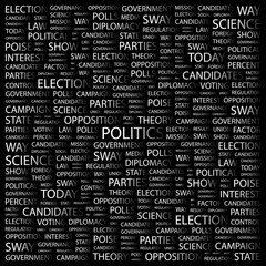 POLITICS. Word collage on black background.