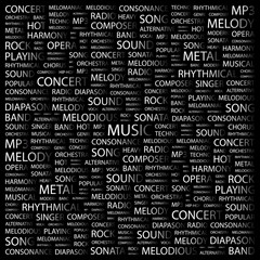 MUSIC. Word collage on black background.