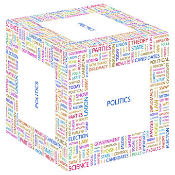 POLITICS. Word collage with different association terms.
