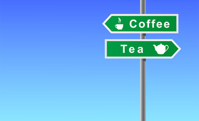 Arrows coffee tea on sky background.