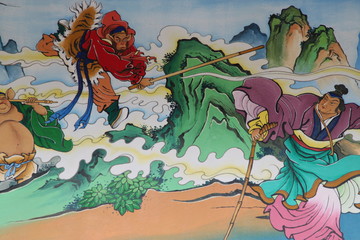 art painting on wall of Wang Grood Shrine, Sa Tuk, Buriram