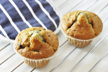 Two blueberry muffins