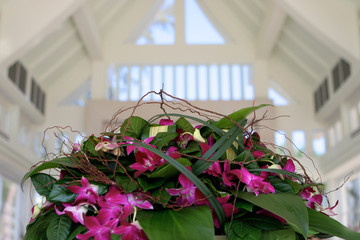 White wedding chapel decorated with beautiful flowers.
