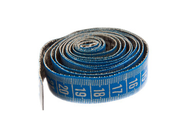 blue measuring tape on white