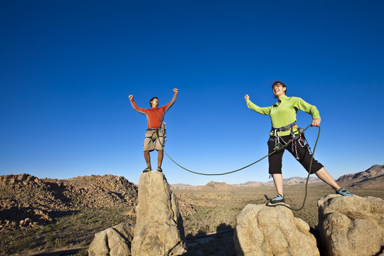 Team of climbers on the summit.