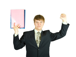 Happy businessman with documents