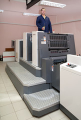Printer working at  two-section offset machine