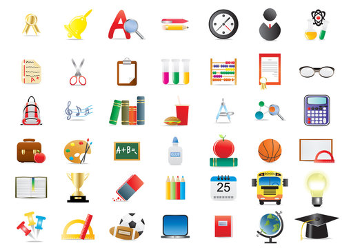 Vector illustration of set of several school icons