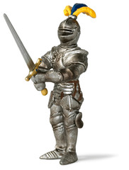 toy knight in shining armour brandishing his sword