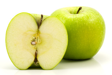 green fresh apples, isolated on white background