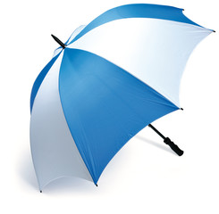 blue and white golf umbrella on a white background