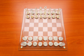 Set of chess figures on the playing board
