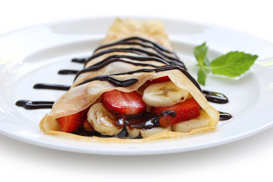 Strawberry Banana Crepe With Chocolate Syrup