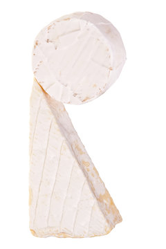 Round and triangle camembert cheese over white background.