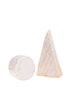 Round and triangle camembert cheese pieces.