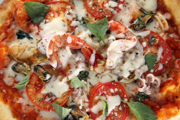 pizza seafood with shrimp mussel
