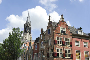 Obraz premium Church and houses in Delft