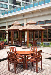 patio with tables and chairs