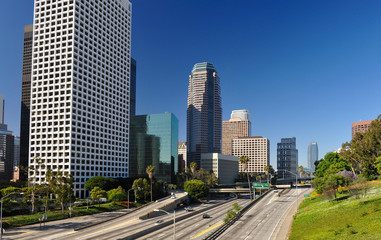 Los Angeles city skyline and freeway