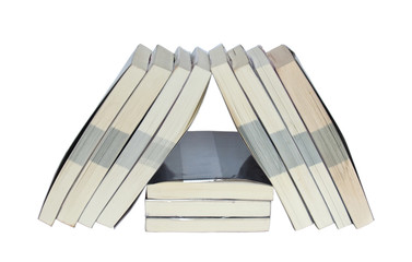 Real books arrange in triangle
