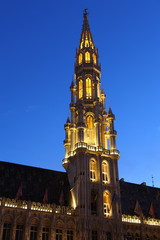 Fototapeta premium City hall in Brussel at twillight illuminated during light show