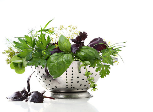 Wet Herbs In Colander