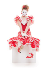 mime in red dress