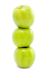 three green apples on a white background