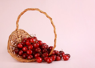 cherries in wicker basket