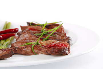 meat slices on white