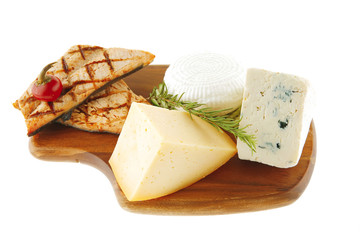 grilled salmon fillet and cheeses