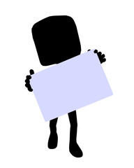 Cute Black Silhouette Guy Holding A Blank Business Card