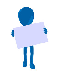 Cute Blue Silhouette Guy Holding A Blank Business Card