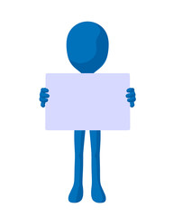 Cute Blue Silhouette Guy Holding A Blank Business Card