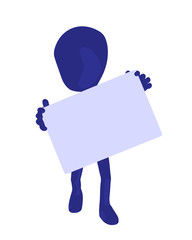 Cute Blue silhouette guy holding a blank business card