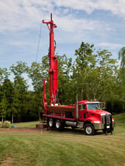 Drilling geothermal well in yard