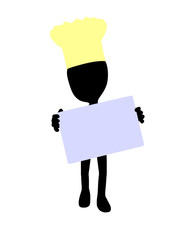 Cute Black Silhouette Chef Guy Holding a Blank Business Card