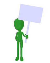 Cute Green Silhouette Guy Holding A Blank Sign