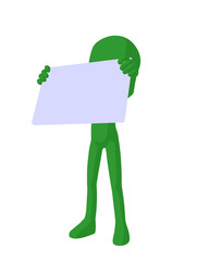 Cute Green Silhouette Guy Holding a Blank Business Card