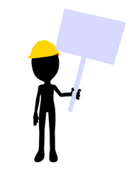 Cute Black Silhouette Construction Guy Holding A Blank Sign