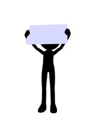 Cute Black Silhouette Construction Guy Holding a Business Card