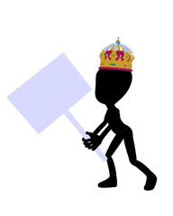 Cute Black Silhouette King Guy Holding A Blank Sign