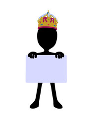 Cute Black Silhouette King Guy Holding a Blank Business Card