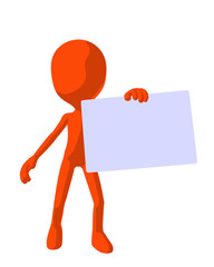 Cute Orange Silhouette Guy Holding a Blank Business Card