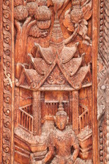 art on door of temple, Wat ban kor, Borabue, Mahasarakam