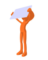 Cute Orange Silhouette Guy Holding a Blank Business Card