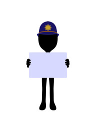 Cute Black Silhouette Police Guy Holding a Blank Business Card